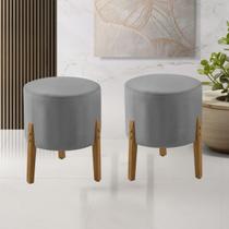 Kit 2 Puff Thor 3 Pés Base em Madeira Maciça - Veludo Cinza