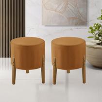 Kit 2 Puff Thor 3 Pés em Veludo Terracota Base em Madeira