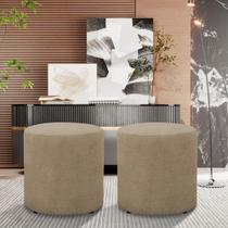 Kit 2 Puff Viena Linho Veludo Redondo Pés Em Madeira Maciça Decorativo Sala Quarto