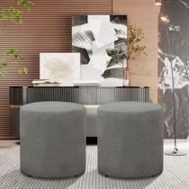 Kit 2 Puff Viena Linho Veludo Redondo Pés Em Madeira Maciça Decorativo Sala Quarto