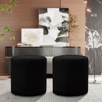 Kit 2 Puff Viena Linho Veludo Redondo Pés Em Madeira Maciça Decorativo Sala Quarto