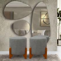 Kit 2 Puffs Banquetas Thor Pés de Madeira Maciça linho