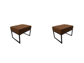 Kit 2 Puffs Base Aluminio Tommy Sued Cinza Claro - Kimi Design