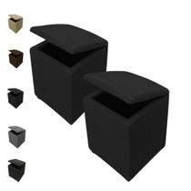 Kit 2 Puffs Baú Assento Estofado Sapateira Guarda Volume