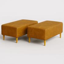 Kit 2 Puffs Bela Manu Madri Pés Palito Couro-Vegano Caramelo - Bela Manu Decor