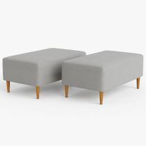 Kit 2 Puffs Bela Manu Madri Pés Palito E Tecido Linho Cinza - Bela Manu Decor Kit 2 Puffs Bela Manu Madri Pés Palito E Tecido Linho Cinza - Bela Manu Decor