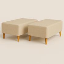 Kit 2 Puffs Bela Manu Madri Pés Palito Em Linho Bege Escuro - Bela Manu Decor