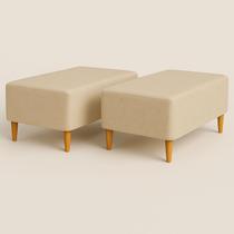 Kit 2 Puffs Bela Manu Madri Pés Palito Em Linho Bege Escuro Kit 2 Puffs Bela Manu Madri Pés Palito Em Linho Bege Escuro