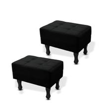 Kit 2 Puffs Bella Retangular Decorativo Suede Preto