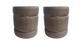 Kit 2 puffs com 2 cintas prata decorativo para quarto, sala de estar, ou escritório - Bege Linho