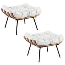 Kit 2 Puffs de Couro Legítimo Costela Decorativo Branco Touro &amp Cia