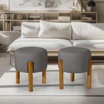 Kit 2 Puffs Decoração Sala Pés Madeira Chumbo - Rede Móveis