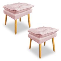 Kit 2 Puffs Decorativo Opala Suede Rosa Bebê Pés Palito Dal Poz Estofados
