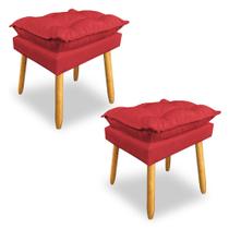 Kit 2 Puffs Decorativo Opala Suede Vermelho Pés Palito SKY MOBILE
