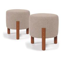 Kit 2 Puffs Decorativo Redondo Banqueta Sala Quarto Escritório Pés Madeira Zuppy