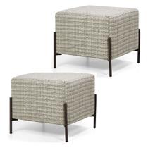 Kit 2 Puffs Decorativos 45cm Base Aço Status A-207 Linho Bege Mesclado - Domi Kit 2 Puffs Decorativos 45cm Base Aço Status A-207 Linho Bege Mesclado - Domi