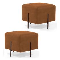 Kit 2 Puffs Decorativos 45cm Base Aço Status B-262 Veludo Telha - Domi Kit 2 Puffs Decorativos 45cm Base Aço Status B-262 Veludo Telha - Domi