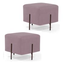 Kit 2 Puffs Decorativos 45cm Base Aço Status B-305 Veludo Rosê - Domi