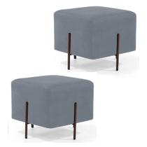 Kit 2 Puffs Decorativos 45cm Base Aço Status B-317 Veludo Cinza - Domi