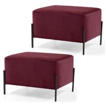 Kit 2 Puffs Decorativos 60cm Base Aço Status B-278 Veludo Marsala - Domi