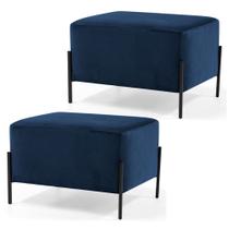 Kit 2 Puffs Decorativos 60cm Base Aço Status B-304 Veludo Azul Marinho - Domi Kit 2 Puffs Decorativos 60cm Base Aço Status B-304 Veludo Azul Marinho - Domi