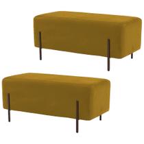 Kit 2 Puffs Decorativos 90cm Base Aço Status B-279 Veludo Mostarda - Domi Kit 2 Puffs Decorativos 90cm Base Aço Status B-279 Veludo Mostarda - Domi