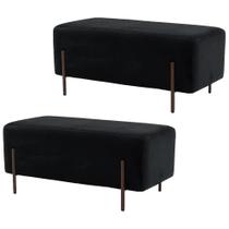 Kit 2 Puffs Decorativos 90cm Base Aço Status B-300 Veludo Preto - Domi