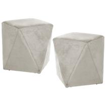 Kit 2 Puffs Decorativos Ametista B-309 Veludo Bege Claro - Domi