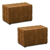 Kit 2 Puffs Decorativos Augusto 70cm Sala de Estar Couro Caramelo Manchado G88 - Gran Belo Kit 2 Puffs Decorativos Augusto 70cm Sala de Estar Couro Caramelo Manchado G88 - Gran Belo