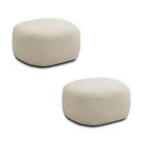 Kit 2 Puffs Decorativos Charlote Sala de Estar Pés em Madeira Bouclê Bege G88 - Gran Belo Kit 2 Puffs Decorativos Charlote Sala de Estar Pés em Madeira Bouclê Bege G88 - Gran Belo