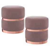 Kit 2 Puffs Decorativos Cinto e Aro Rosê Round B-305 Veludo Rosê - Domi