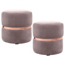 Kit 2 Puffs Decorativos Com Cinto Rosê Round B-305 Veludo Rosê - Domi
