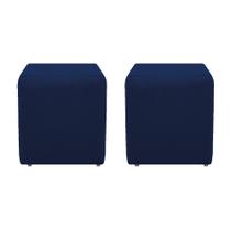 Kit 2 Puffs Decorativos Dado Sala de Estar Recepção Suede Azul Marinho