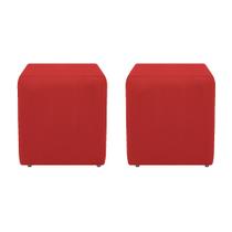 Kit 2 Puffs Decorativos Dado Sala de Estar Recepção Suede Vermelho - DAMAFFÊ MÓVEIS