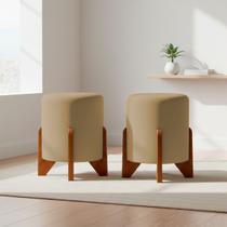 Kit 2 Puffs Decorativos Eloah Redondo Assento Extra para Sala Quarto Suede Cores Pufe com Pés de Madeira