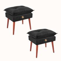 Kit 2 Puffs Decorativos Opala Estofado Suede com Pés Palito Madeira Vit Decor