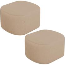 Kit 2 Puffs Decorativos Orgânico Para Living Quarto 70cm Doha W01 Linho Bege Escuro - Lyam Decor