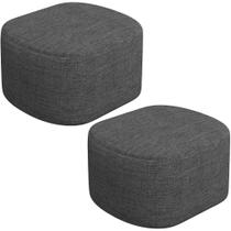 Kit 2 Puffs Decorativos Orgânico Para Living Quarto 70cm Doha W01 Linho Cinza Escuro - Lyam Decor