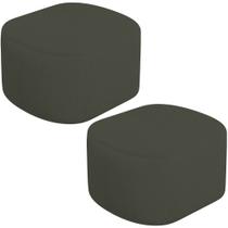 Kit 2 Puffs Decorativos Orgânico para Living Quarto 70cm Doha W01 Linho Verde Musgo - Lyam Decor