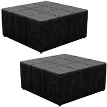 Kit 2 Puffs Decorativos Para Sala de Estar Quadrado Milano 90x90cm W01 material sintético Preto - Lyam Decor Kit 2 Puffs Decorativos Para Sala de Estar Quadrado Milano 90x90cm W01 material sintético Preto - Lyam Decor
