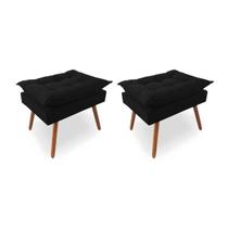Kit 2 Puffs Decorativos Quadrados Opala Pés Palito Tecido Suede Preto Kimi Design