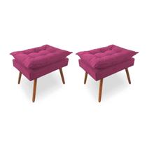 Kit 2 Puffs Decorativos Quadrados Opala Pés Palito Tecido Suede Rosa Kimi Decor