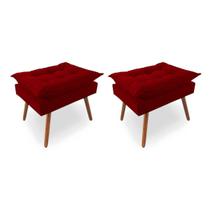 Kit 2 Puffs Decorativos Quadrados Opala Pés Palito Tecido Suede Vermelho Kimi Decor