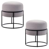 Kit 2 Puffs Decorativos Redondos Squillo Pés em Aço Cinza/Preto G66 - Gran Belo