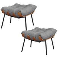 Kit 2 Puffs Decorativos Sala de Estar Abel Base de Madeira Preto Linho Cinza G41 - Gran Belo