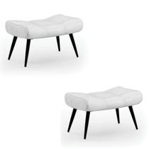 Kit 2 Puffs Decorativos Sala de Estar Pés Palito Letty PU Branco G19 - Gran Belo Kit 2 Puffs Decorativos Sala de Estar Pés Palito Letty PU Branco G19 - Gran Belo