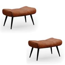 Kit 2 Puffs Decorativos Sala de Estar Pés Palito Letty PU Nozes G19 - Gran Belo