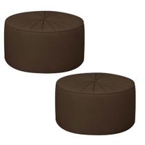 Kit 2 Puffs Decorativos Sala De Estar Round PU Marrom G45 - Gran Belo