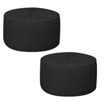 Kit 2 Puffs Decorativos Sala De Estar Round PU Preto G45 - Gran Belo