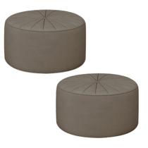 Kit 2 Puffs Decorativos Sala De Estar Round Veludo Bege G45 - Gran Belo